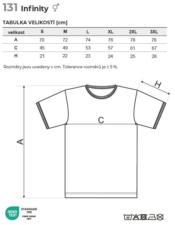 131 Infinity tričko unisex Tabulka velikostí